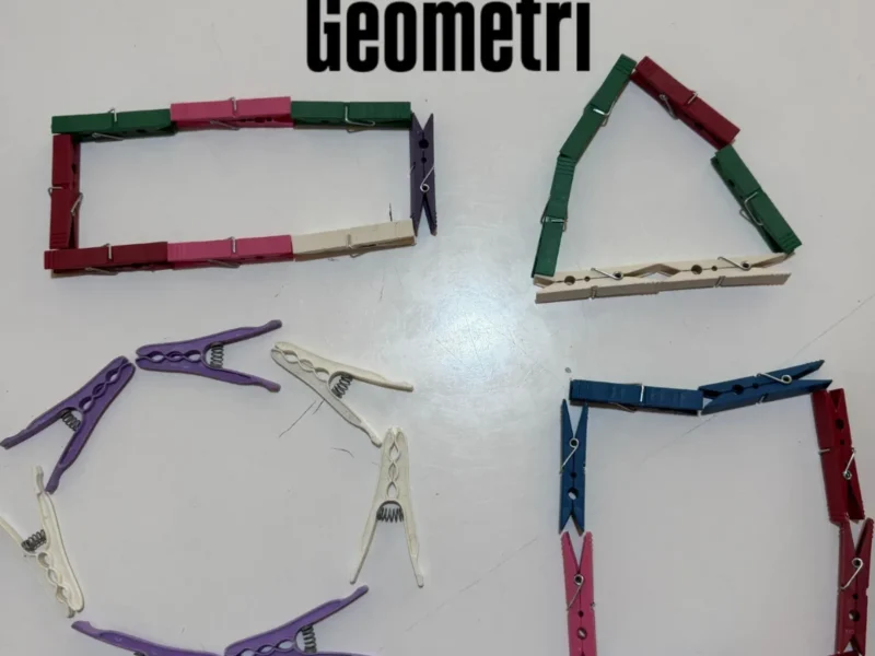 Anaokulunda çubuklarla geometrik şekil oluşturma etkinliği