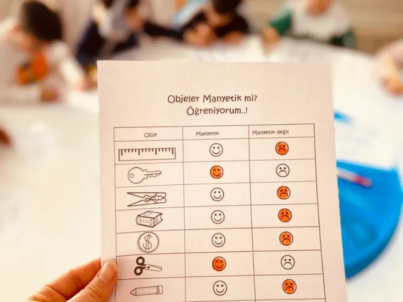 Anaokulunda kullanılan günlük çalışma sayfası